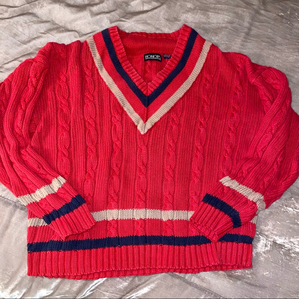 Vintage Cable Knit V Neck Pullover Sweater